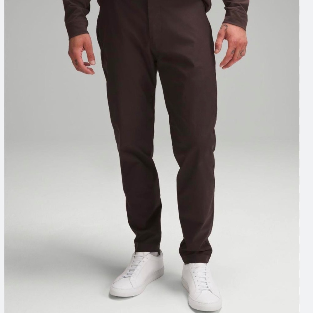 Lululemon Twill Slim Pockets Zip Fly Jogger Trousers Pants Stretch Brown 36